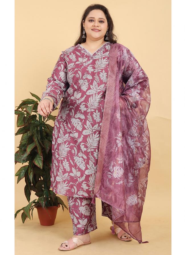 Viscose Pink Casual Wear Printed Readymade Plus Size Suit